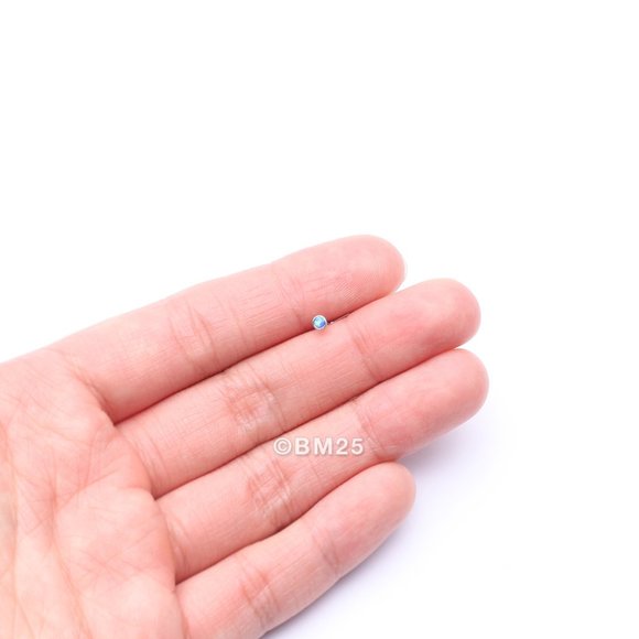 14 Karat White Gold Fire Opal Bezel Set L-Shaped Nose Ring - Picture 2 of 5